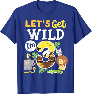 Jungle Safari Let's Get Wild 3rd Birthday Zoo 3 Year Old Kid T-Shirt - T-Shirt | Royal