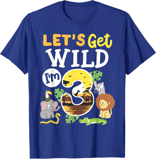 Jungle Safari Let's Get Wild 3rd Birthday Zoo 3 Year Old Kid T-Shirt - T-Shirt | Royal