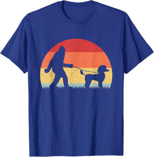 Vintage Bigfoot Walking Poodle Dog Sasquatch Funny Gifts Men Women Kids T-Shirt - T-Shirt | Royal
