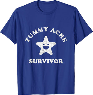 Funny Tummy Ache Survivor Star Ironic Pun Stomach Ache T-Shirt - T-Shirt | Royal