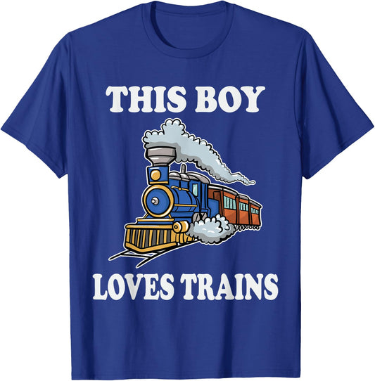 This Boy Loves Trains Gift Train Wagon Lover Gifts Small T-Shirt - T-Shirt | Royal