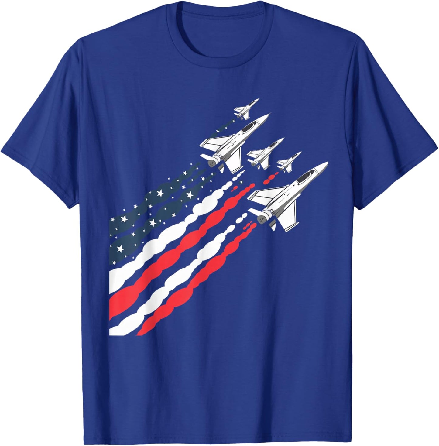 Patriotic Fighter Jet Airplane American Flag Vintage T-Shirt - T-Shirt | Royal