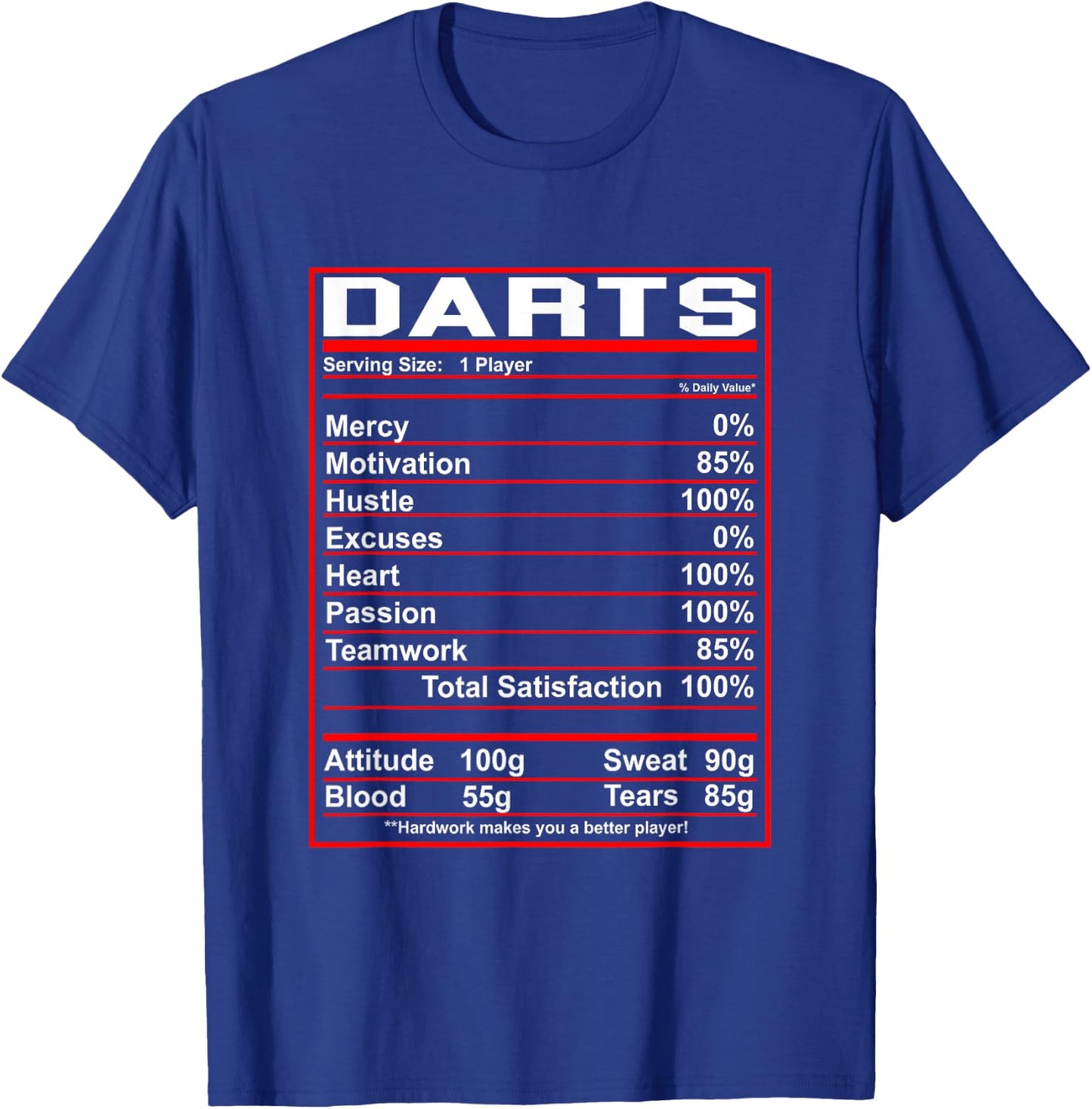 Funny Darts Nutrition Facts Dart Player T-Shirt - T-Shirt | Royal