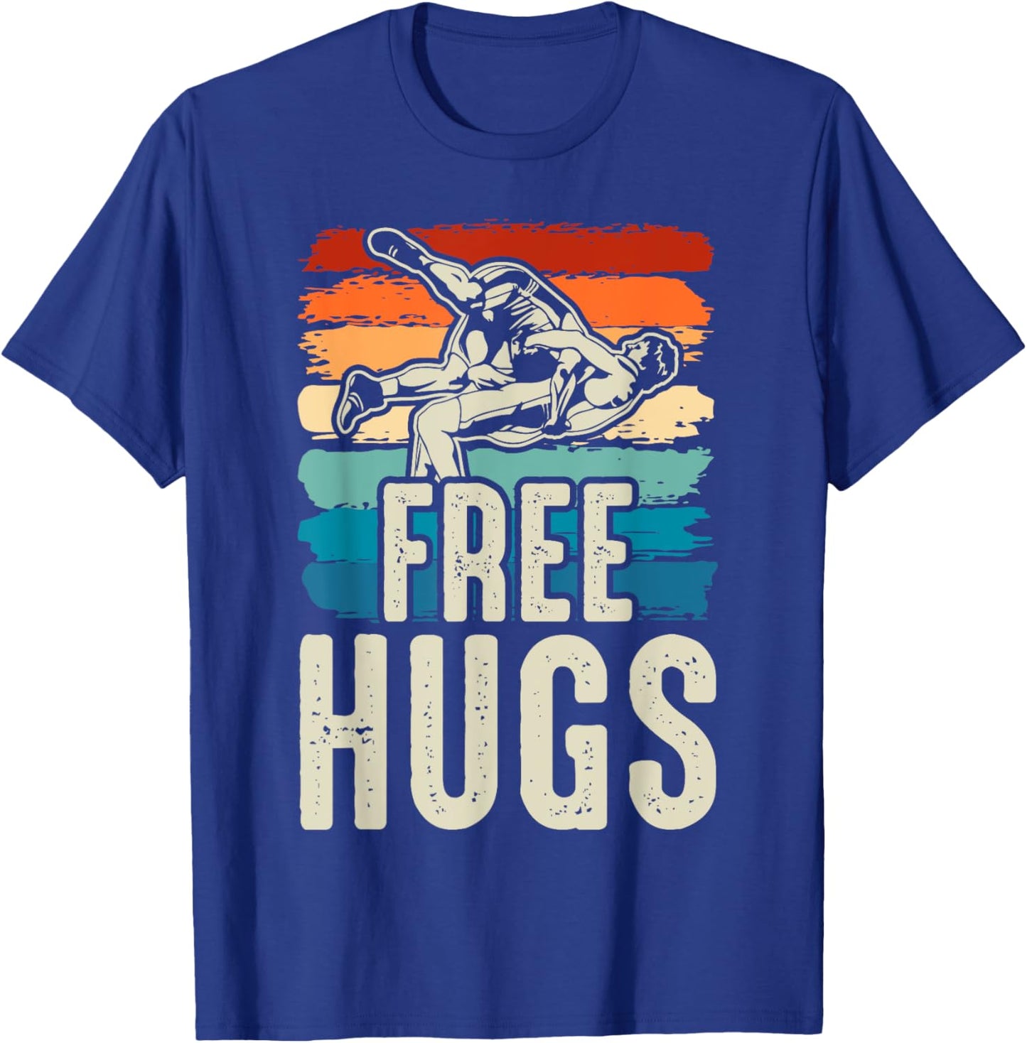 Vintage Wrestling Funny Free Hugs Wrestling T-Shirt - T-Shirt | Royal