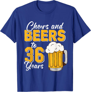 Vintage Cheers And Beers To 36 Years 36th Birthday Drinker T-Shirt - T-Shirt | Royal