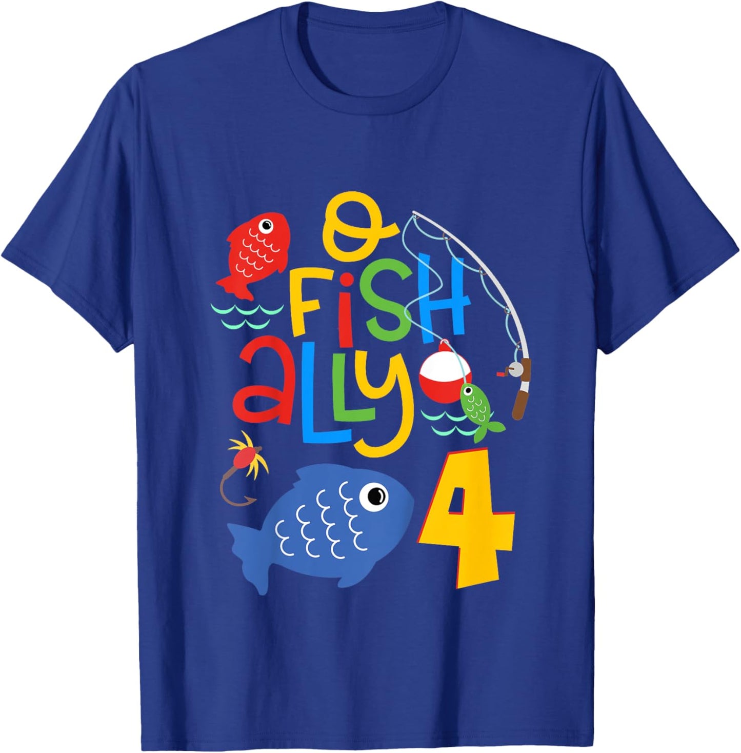 Kids O-Fish-Ally Four Birthday Decorations 4 Year Old 4th Bday T-Shirt - T-Shirt | Royal
