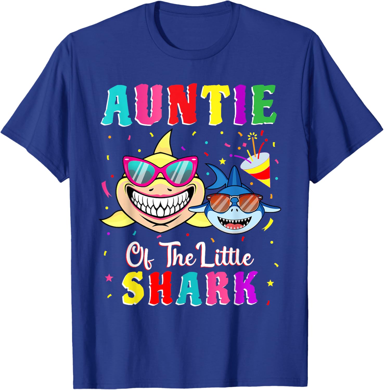 Auntie Of The Little Shark Aunt Nephew Shark Birthday Party T-Shirt - T-Shirt | Royal