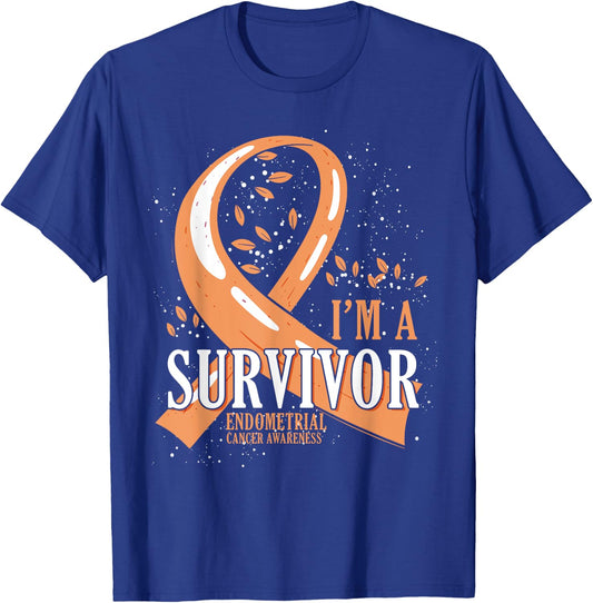 Cancer Survivor Peach Ribbon Endometrial Cancer Awareness T-Shirt - T-Shirt | Royal