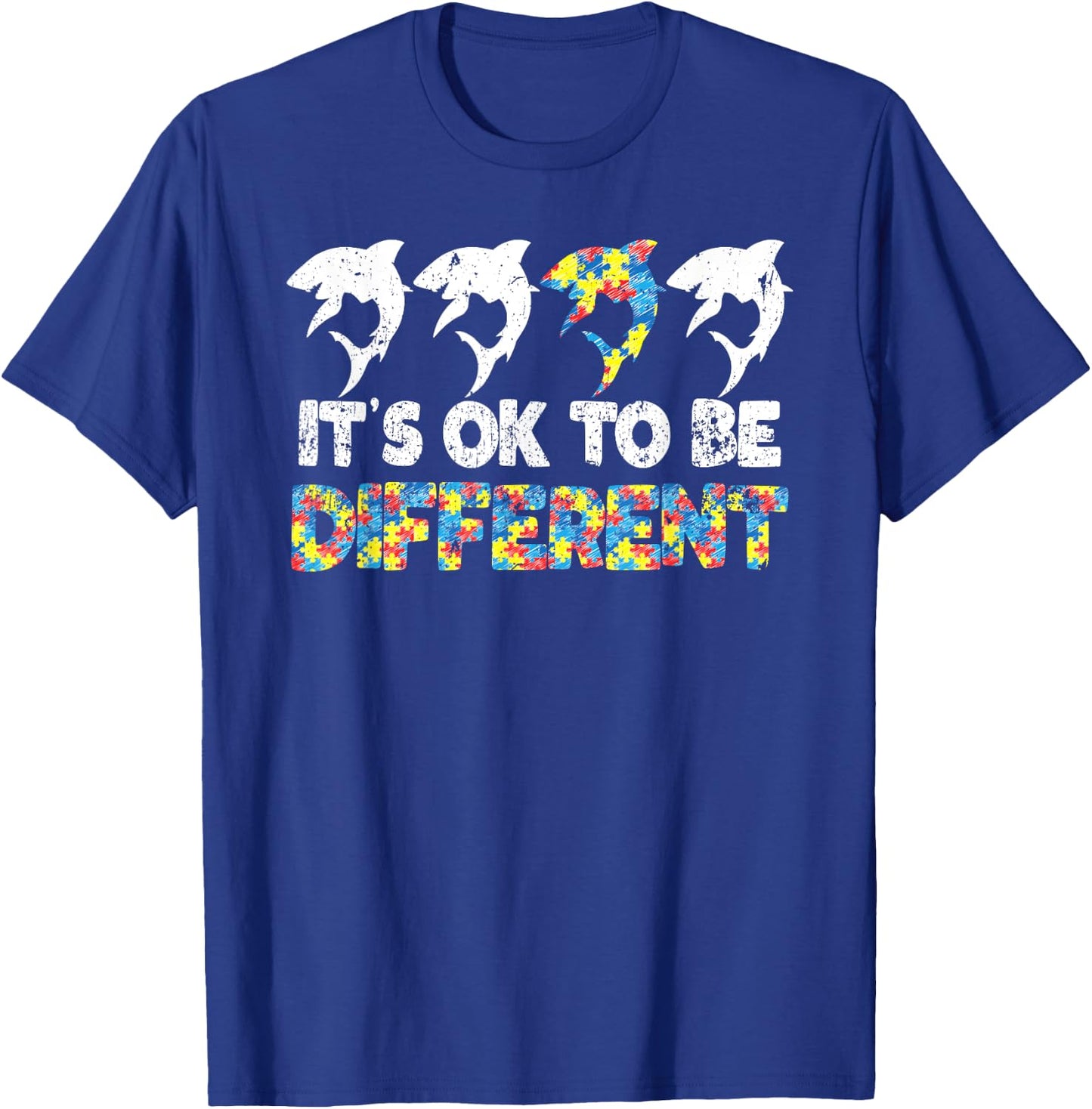 Autism Awareness SHARK Gift It's Ok To Be Different Puzzle T-Shirt - T-Shirt | Royal