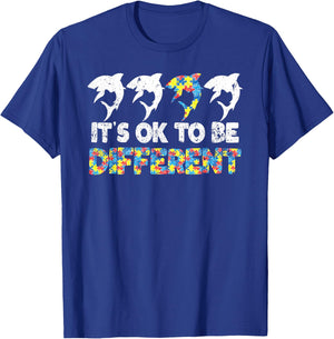Autism Awareness SHARK Gift It's Ok To Be Different Puzzle T-Shirt - T-Shirt | Royal