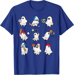Ghost Playing Soccer Football Baseball Basketball Kid Sports T-Shirt - T-Shirt | Royal
