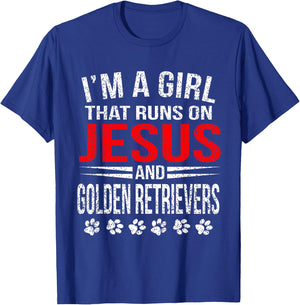 Jesus & Golden Retrievers Girl That Runs On Dog T-Shirt - T-Shirt | Royal