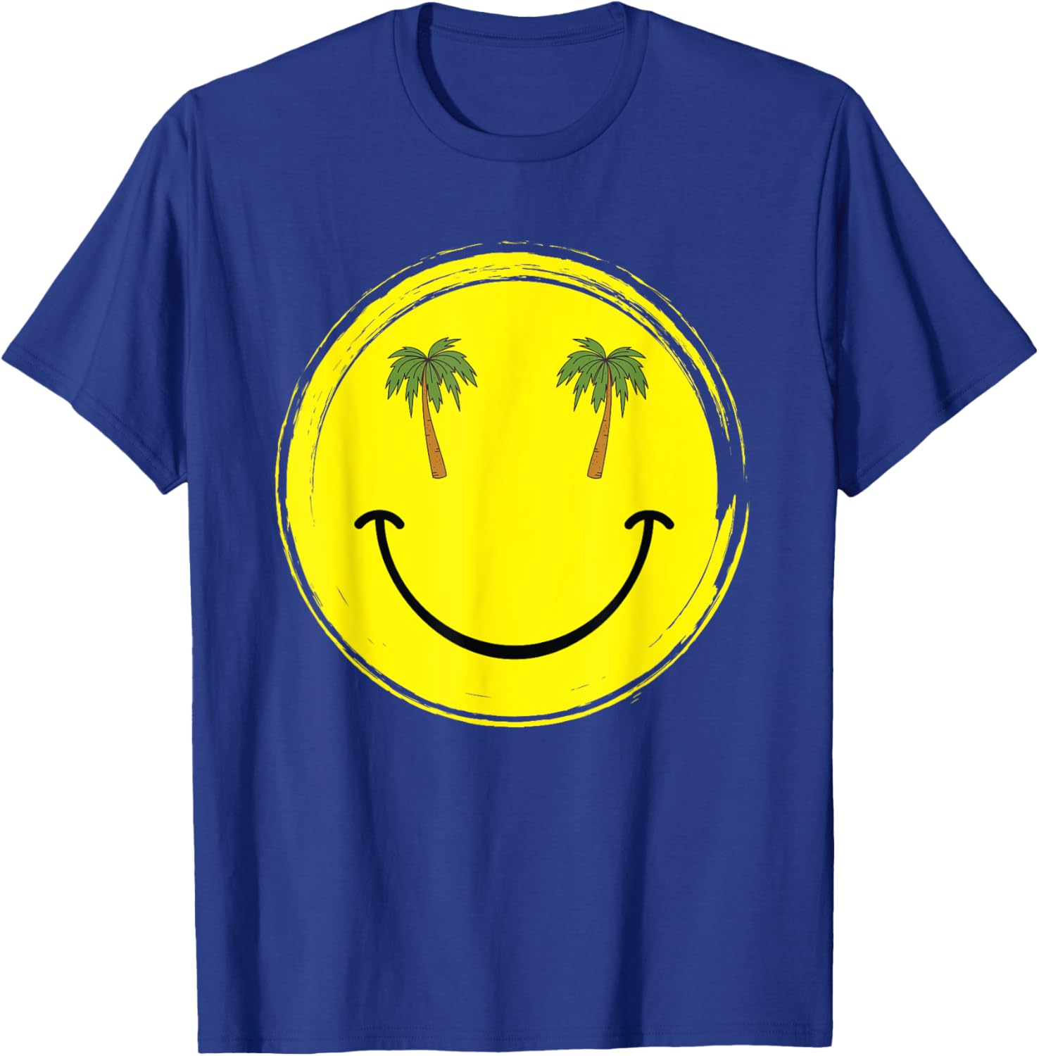 Happy smile face with coconut palm trees for beach lovers T-Shirt - T-Shirt | Royal