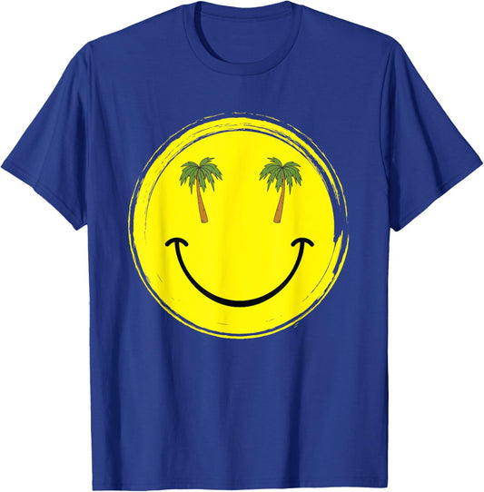 Happy smile face with coconut palm trees for beach lovers T-Shirt - T-Shirt | Royal