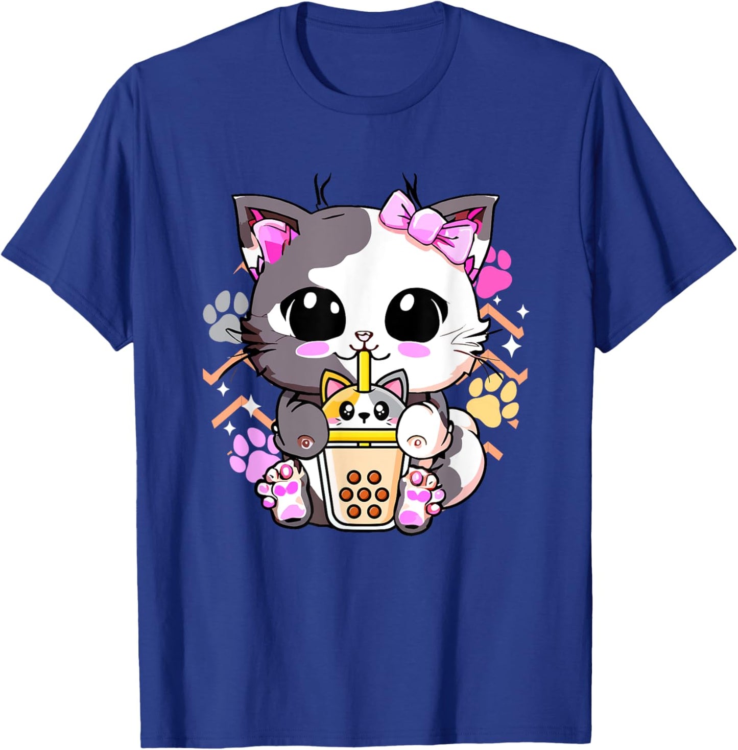 Cute Kawaii Cat Boba Bubble Milk Tea Anime Neko Kitten T-Shirt - T-Shirt | Royal
