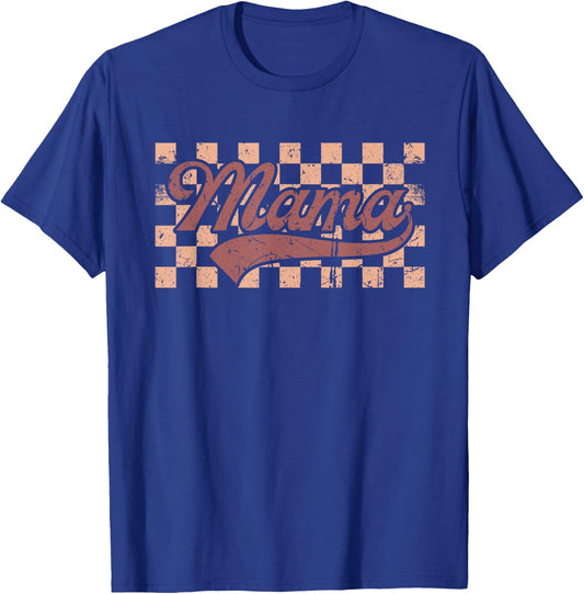 Vintage Mama Checkered Mom T-Shirt - T-Shirt | Royal