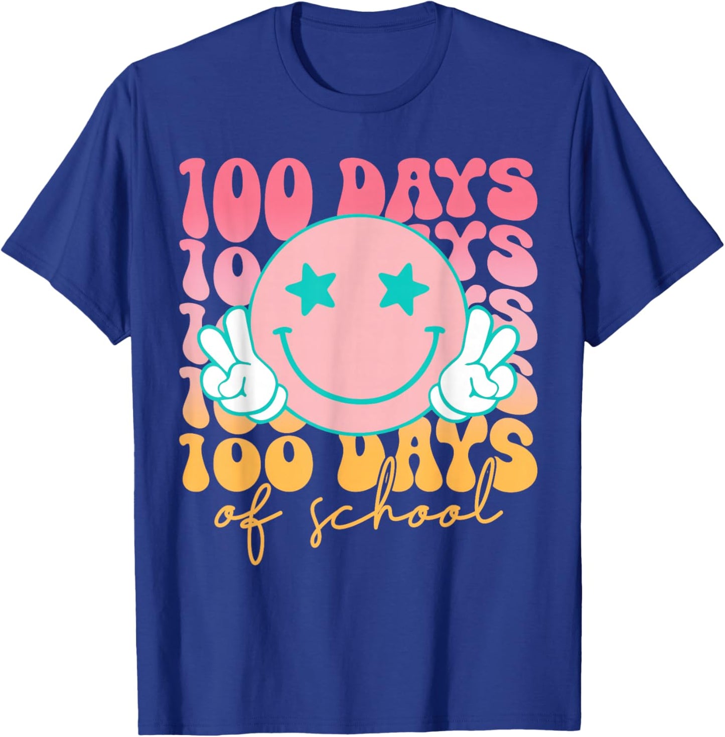 100th Day of School Retro Cute Smile Face 100 Days of School T-Shirt - T-Shirt | Royal