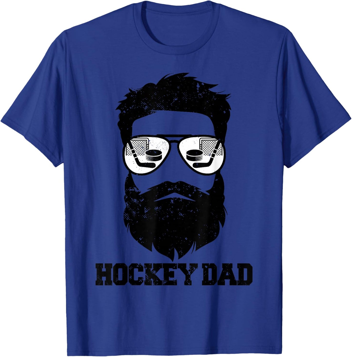 Hockey Dad Funny Messy Hair Beard Hockey Dad T-Shirt - T-Shirt | Royal