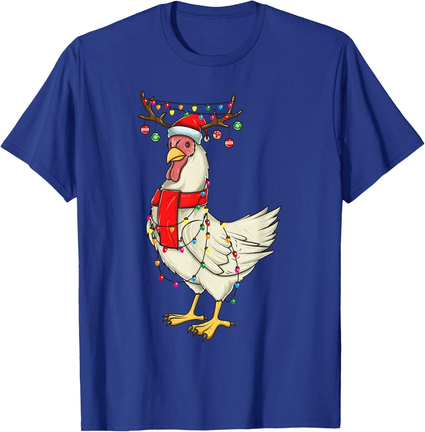 Christmas Chicken Holiday Lights with Antlers and Ornaments T-Shirt - T-Shirt | Royal