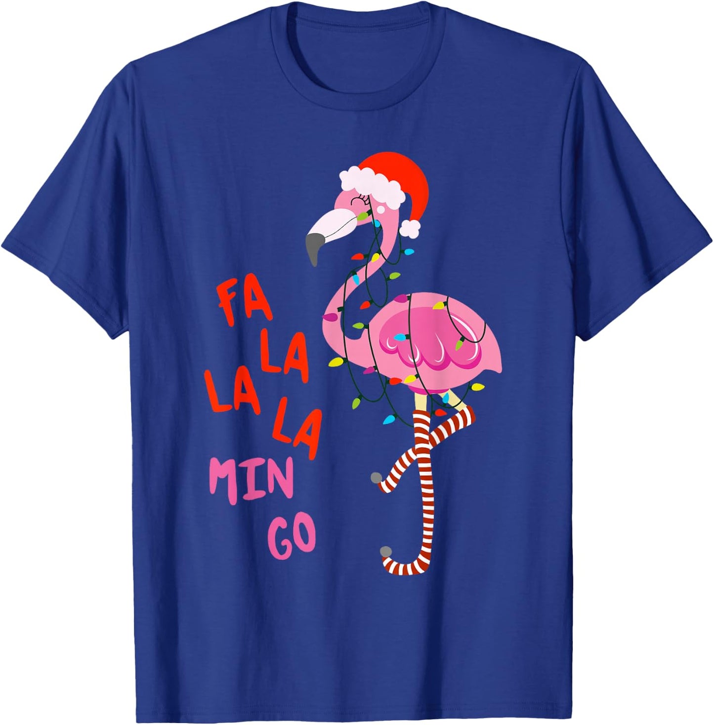 FA La La Mingo Flamingo Christmas Tropical Xmas Tree Lights T-Shirt - T-Shirt | Royal