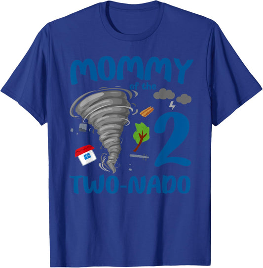 Mommy of the Two-nado Tornado Themed 2nd Birthday Boy Party T-Shirt - T-Shirt | Royal