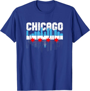 Vintage Chicago Illinois Flag Skyline Chicago Flag Lover T-Shirt - T-Shirt | Royal