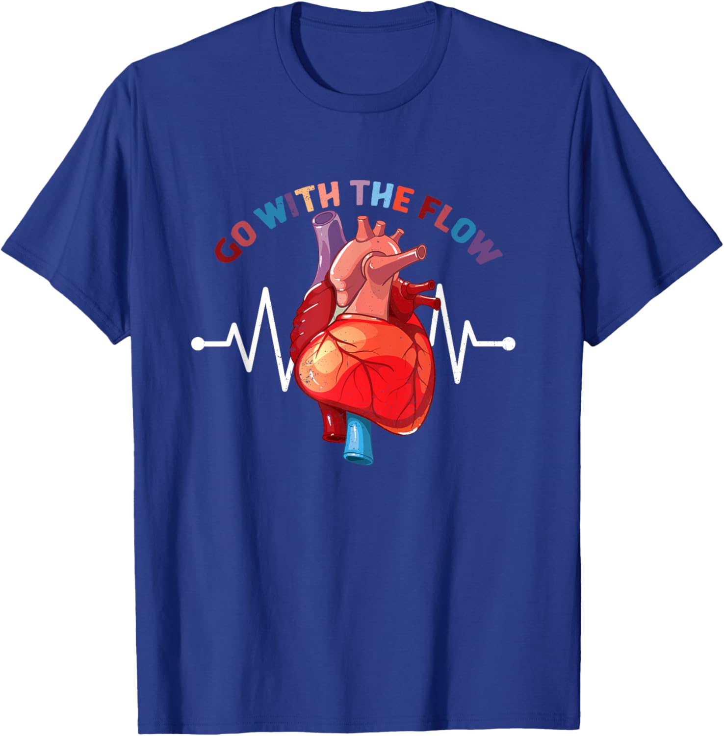 Go With The-Flow CVICU Cardiac Nurse Anatomy Cardiology T-Shirt - T-Shirt | Royal