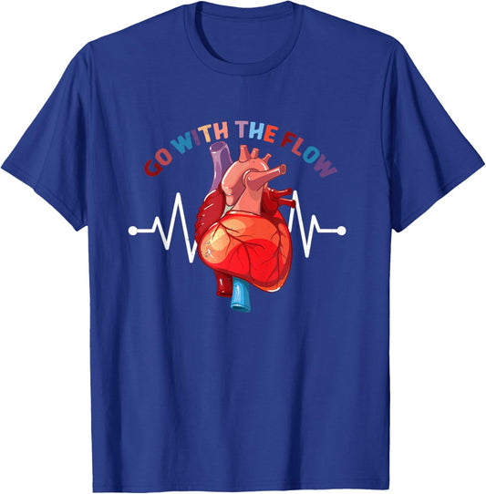 Go With The-Flow CVICU Cardiac Nurse Anatomy Cardiology T-Shirt - T-Shirt | Royal