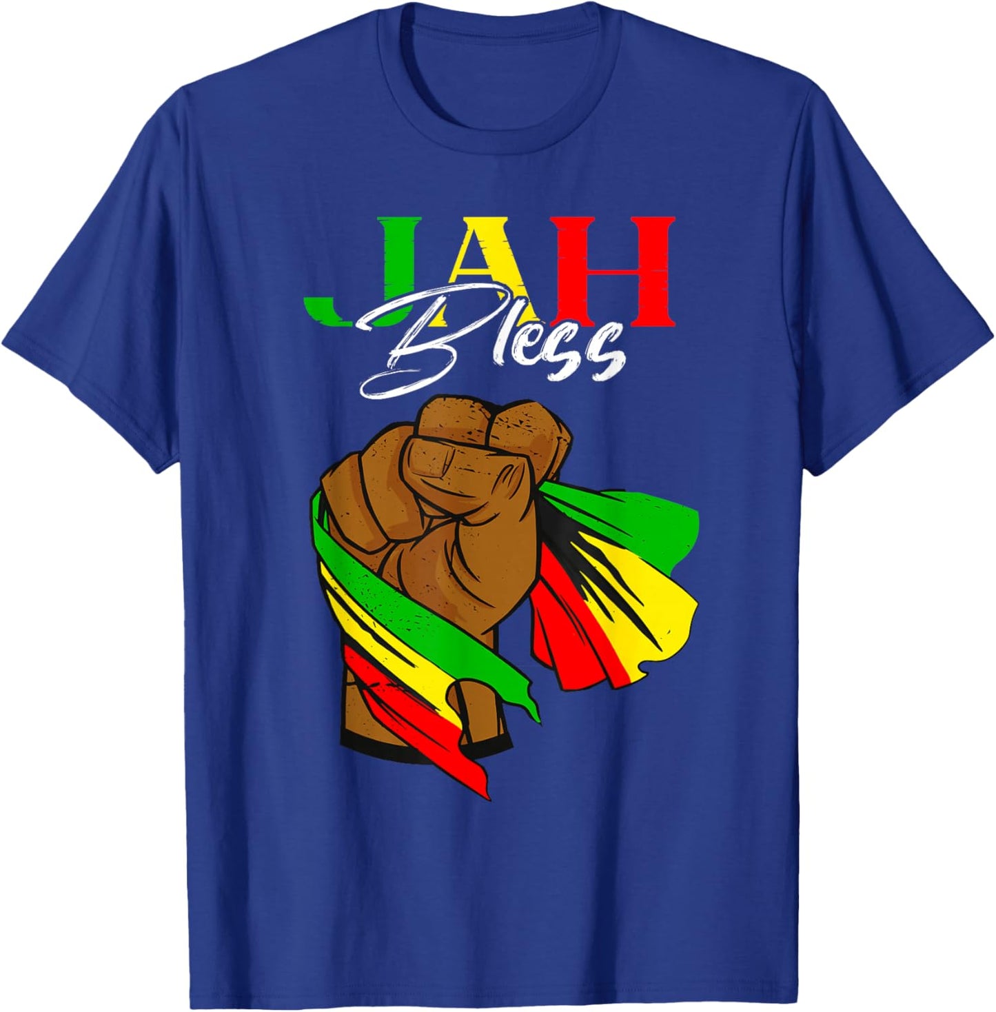 Reggae Flag Handfist Reggae Lover Jah Bless Rasta Reggae T-Shirt - T-Shirt | Royal