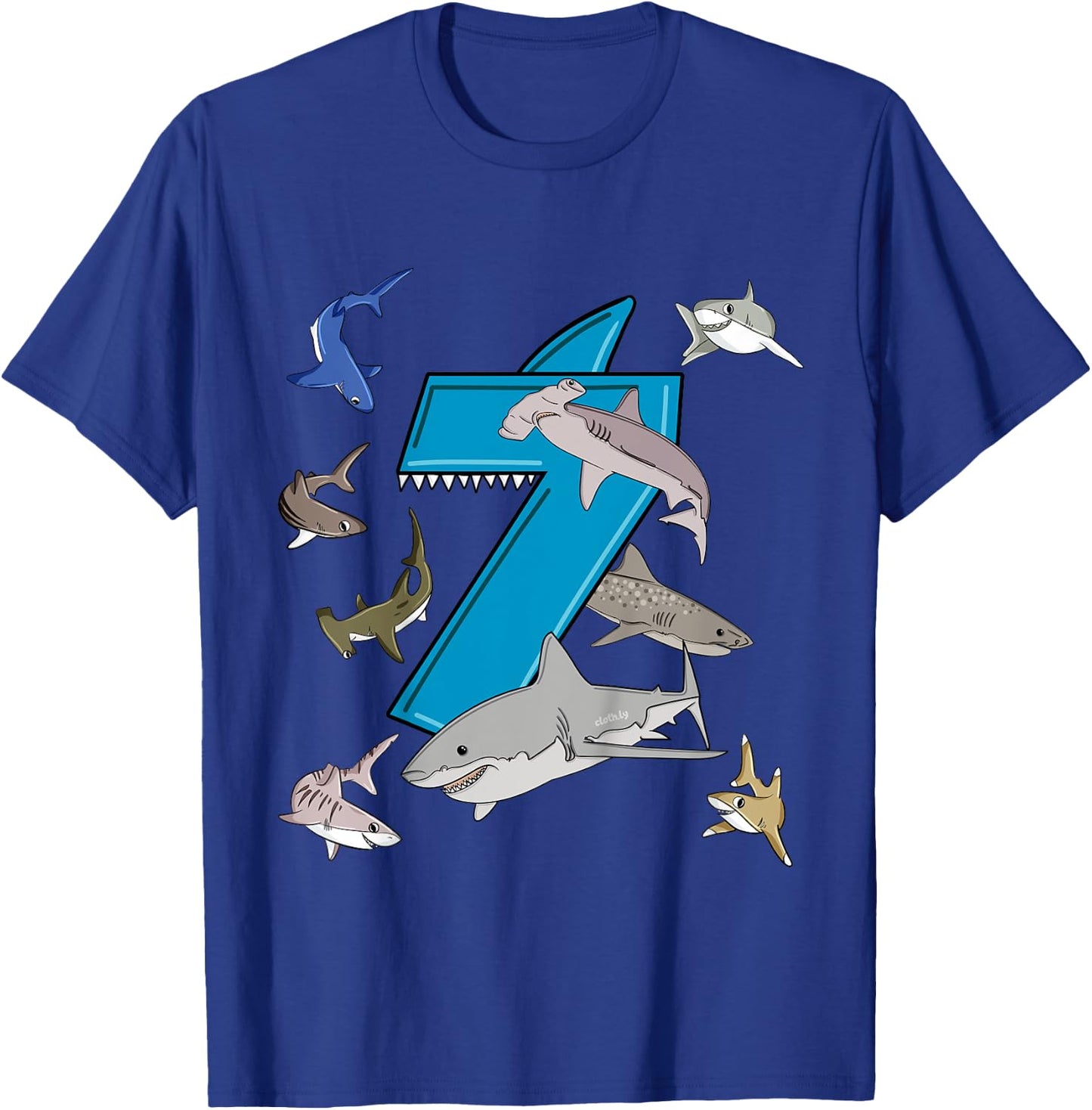 Kids 7th Birthday boys shark white shark T-Shirt - T-Shirt | Royal