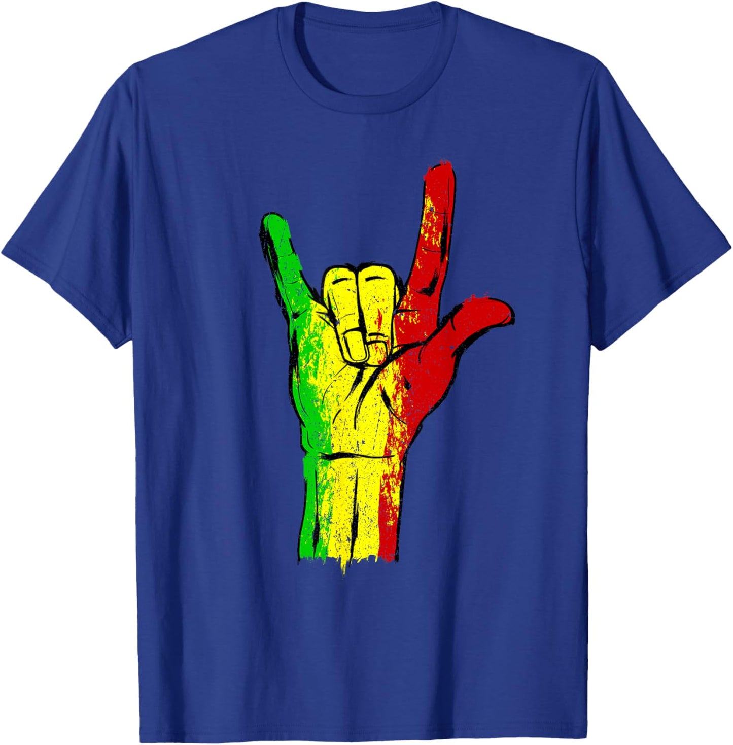 I love you in ASL with Reggae Rastafari Colors T-Shirt - T-Shirt | Royal
