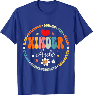 Groovy Kinder Aide Teacher First Day Of School Men Women Kids T-Shirt - T-Shirt | Royal