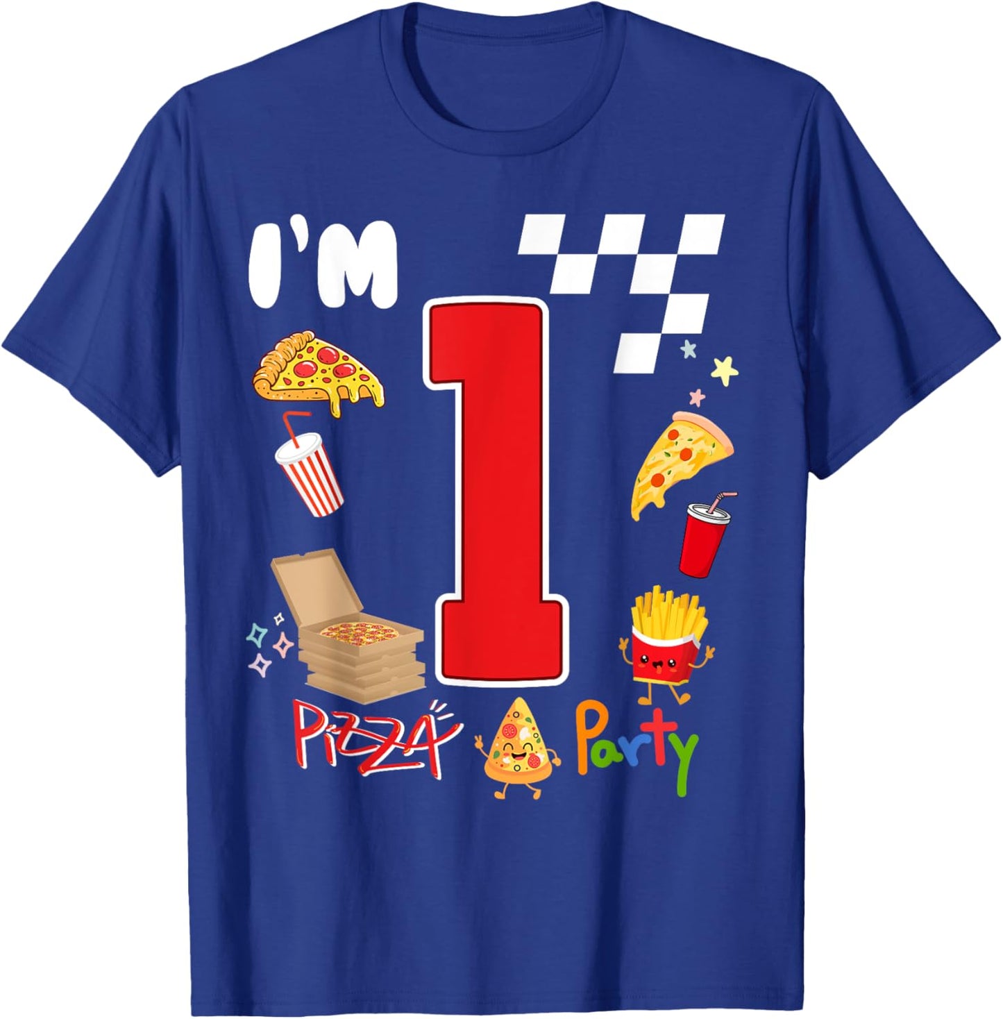 Pizza Lover 1st Birthday Crew 1 Year Old Funny Matching T-Shirt - T-Shirt | Royal