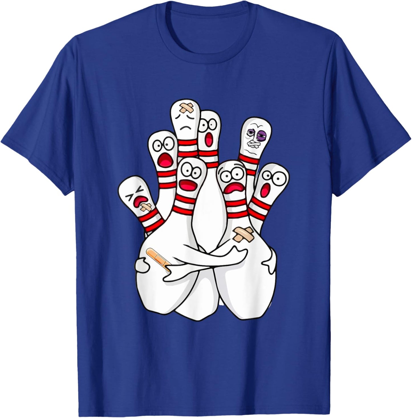 Cartoon Bowling Scared Bowling Pins Funny Sport Bowler T-Shirt - T-Shirt | Royal