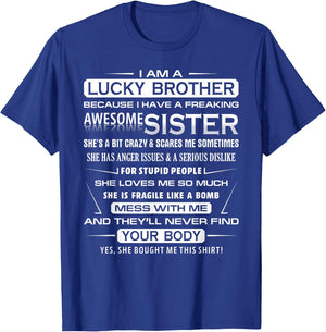 Christmas Funny for Brother from Sister I Am A Lucky Brother T-Shirt - T-Shirt | Royal