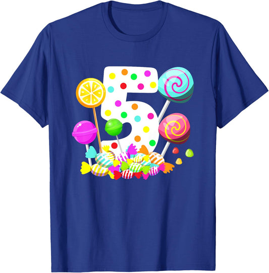 Kids 5th Candy Birthday Party Five Year Old Girl Candy T-Shirt - T-Shirt | Royal
