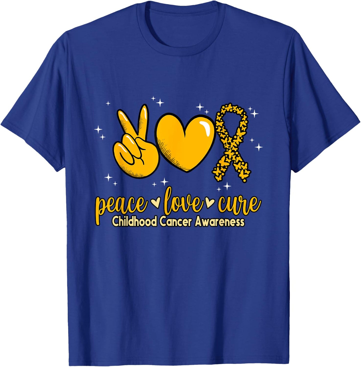 Childhood Cancer Awareness Peace Love Cure Childhood Cancer T-Shirt - T-Shirt | Royal