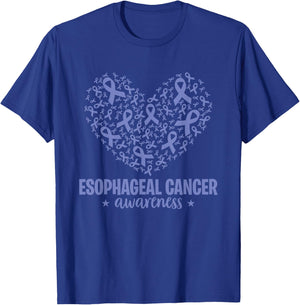 Esophageal Cancer Awareness Periwinkle Ribbon Heart T-Shirt - T-Shirt | Royal