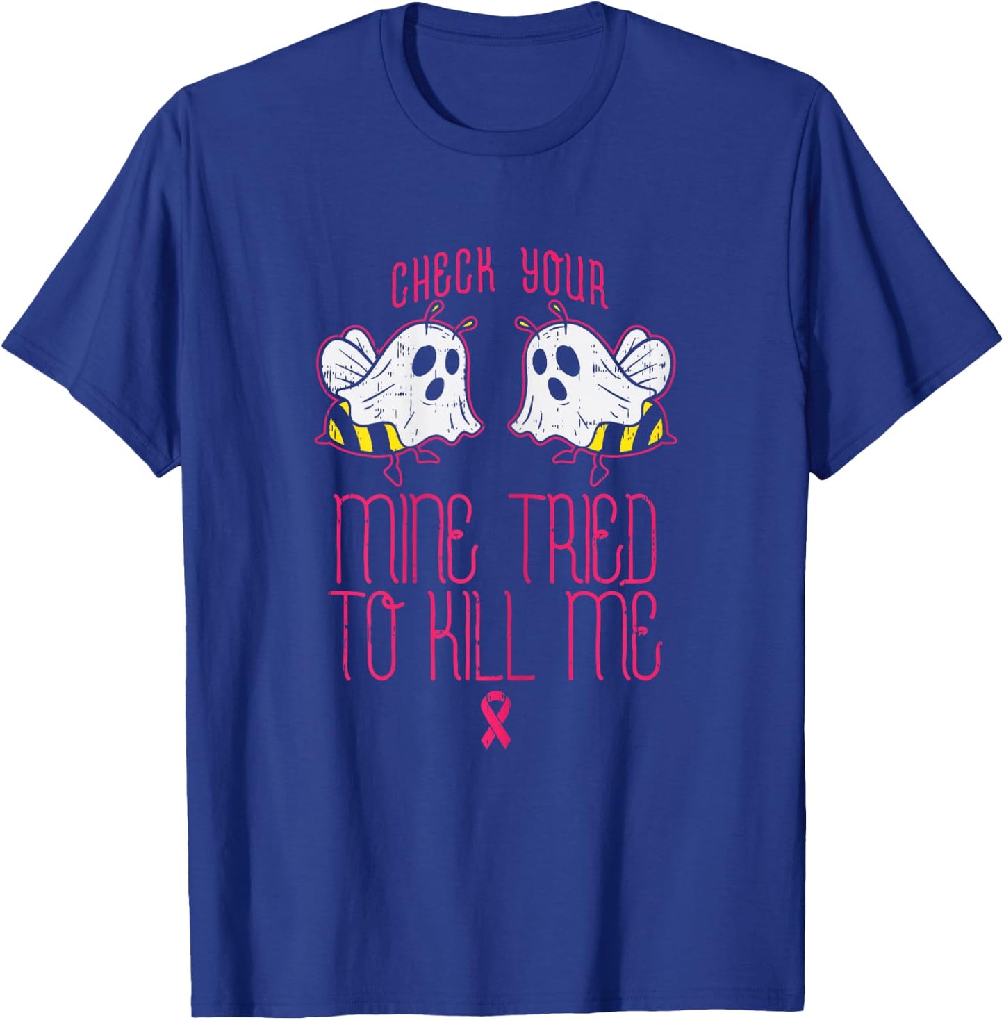 Check Your Boo-bees Funny Halloween Breast Cancer Awareness T-Shirt - T-Shirt | Royal