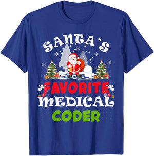Santa's Favorite Medical Coder Funny Christmas Gift T-Shirt - T-Shirt | Royal
