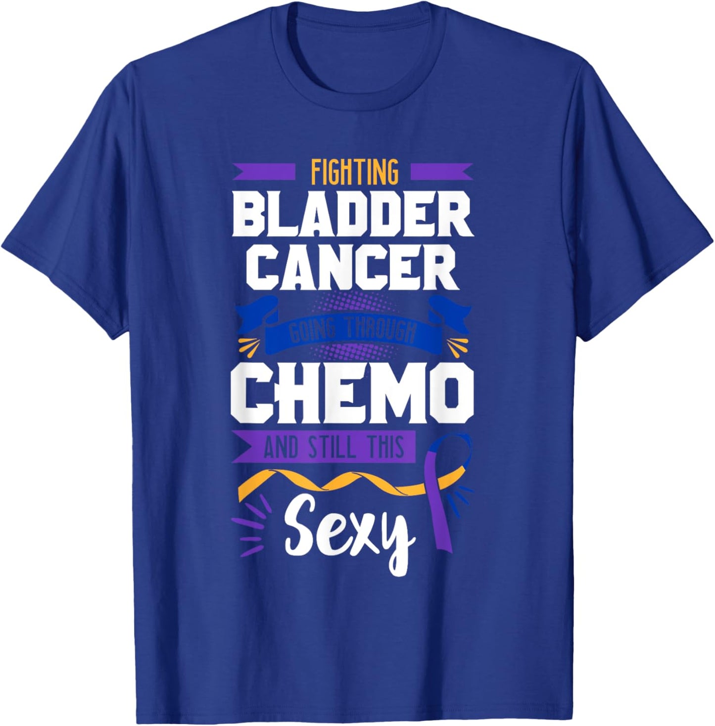 Fighting Chemo Bladder Cancer Purple Blue And Yellow Dysuria T-Shirt - T-Shirt | Royal