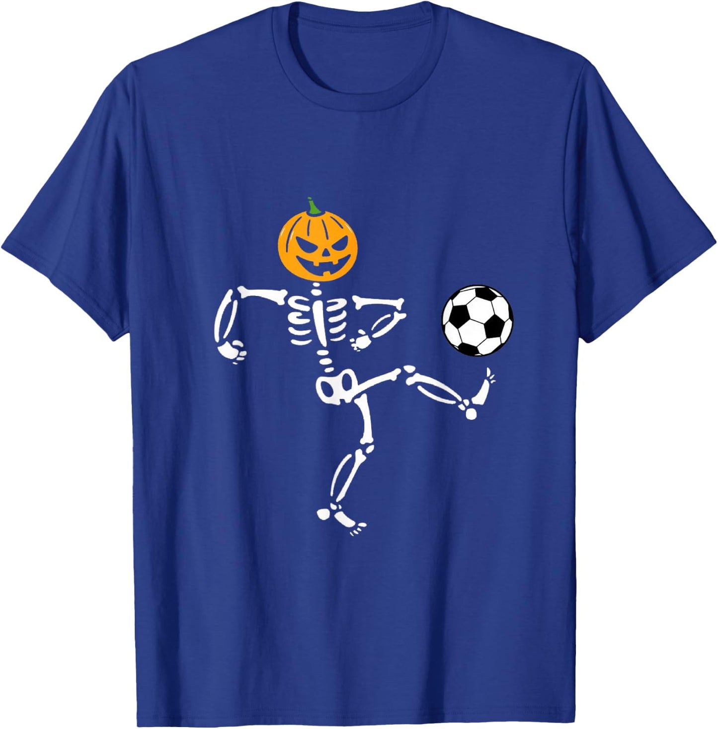Pumpkin Skeleton Soccer Player Halloween Men Boys Soccer T-Shirt - T-Shirt | Royal