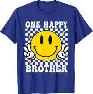 One Happy Dude Brother happy face 1st Birthday Family T-Shirt - T-Shirt | Royal