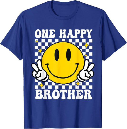 One Happy Dude Brother happy face 1st Birthday Family T-Shirt - T-Shirt | Royal