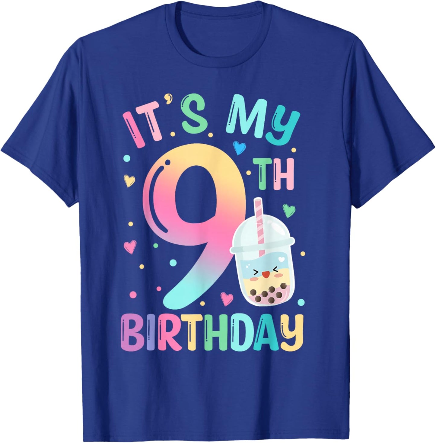 It's My 9th Birthday Bubble Boba Tea Party 9 Year Old Girl T-Shirt - T-Shirt | Royal
