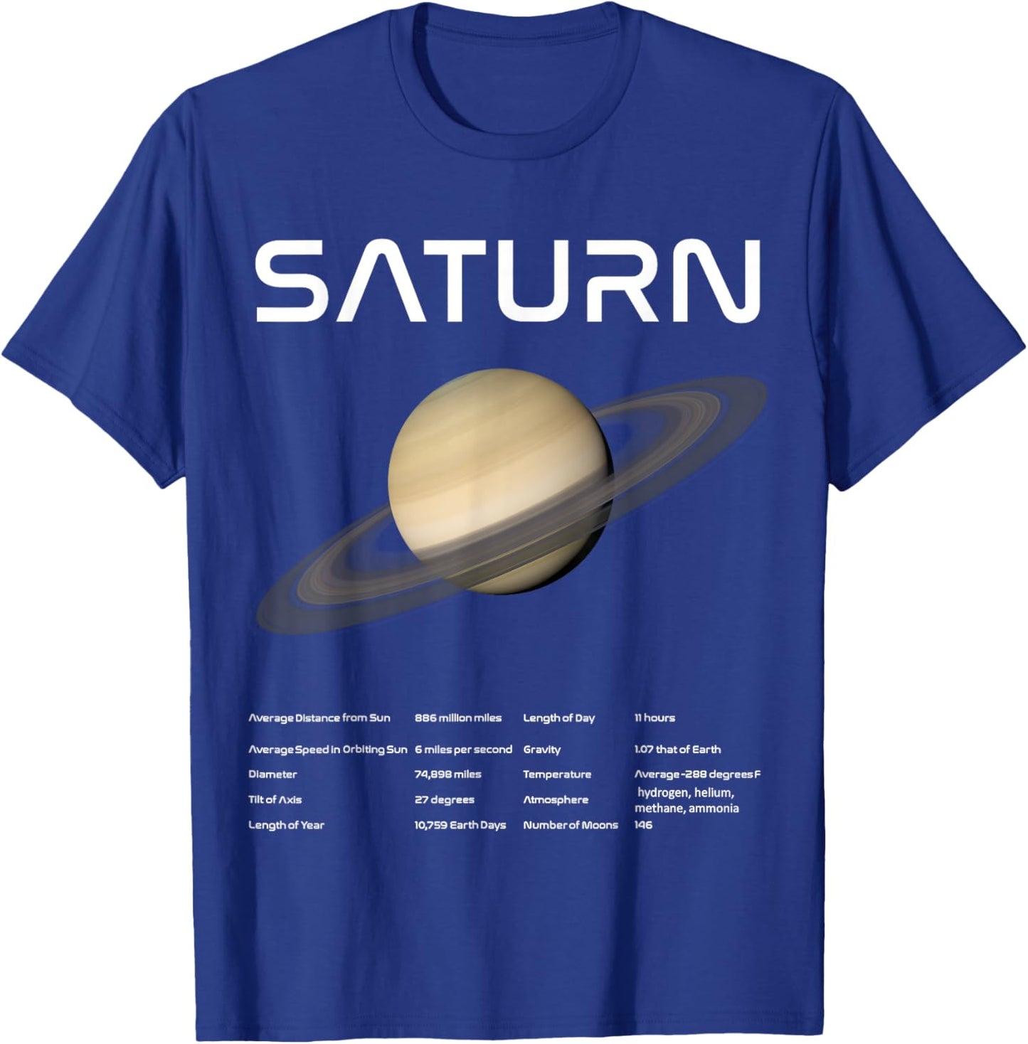 Nerdy Saturn Astronomy Science Planets Solar System Facts Wt T-Shirt - T-Shirt | Royal
