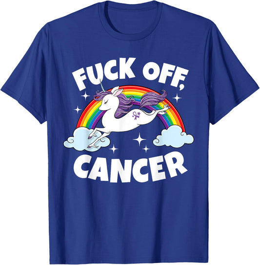 Fuck Off Cancer Funny Quote with Unicorn Rainbow T-Shirt - T-Shirt | Royal