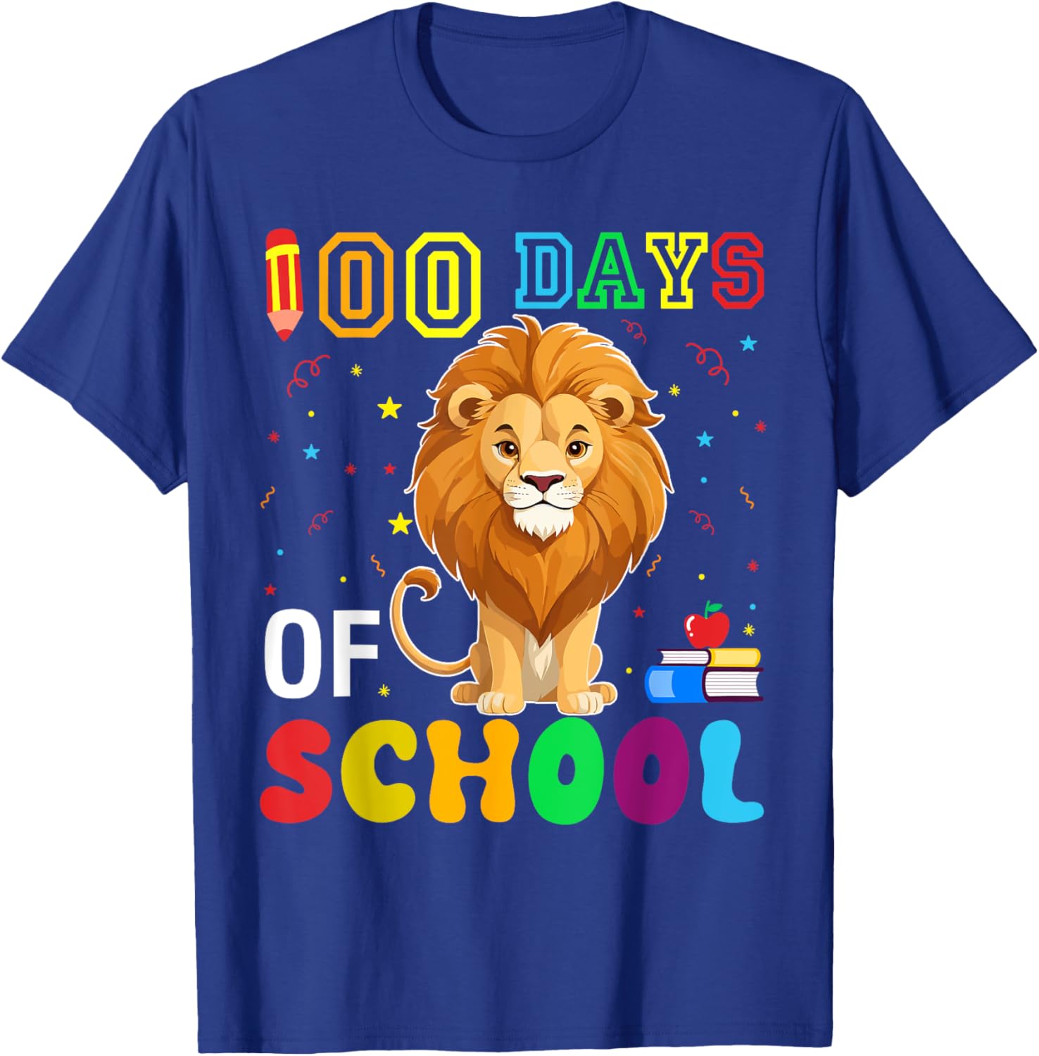 Funny Lion Lover Boys Girls 100 Days of School T-Shirt - T-Shirt | Royal