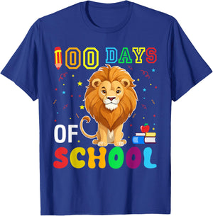 Funny Lion Lover Boys Girls 100 Days of School T-Shirt - T-Shirt | Royal