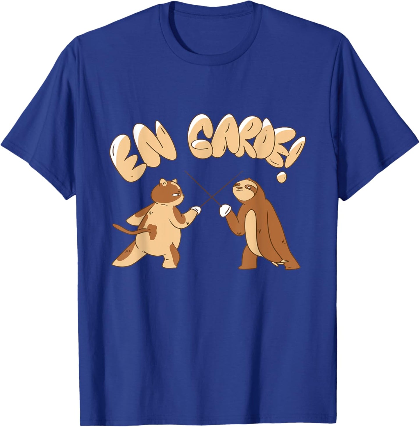 Funny Fencing En Garde Sloth Cat Epee Sabre Sword Fencer Women Girls Kids T-Shirt - T-Shirt | Royal